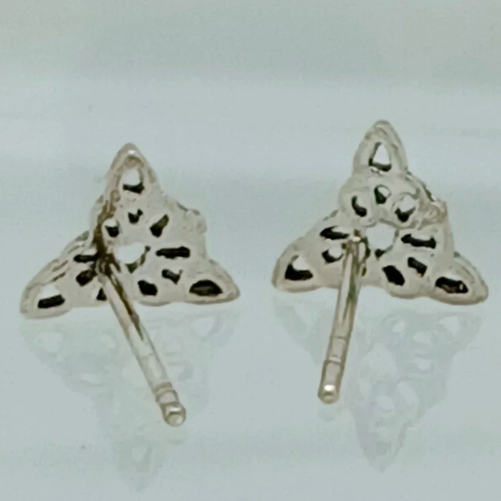 Vintage Celtic Trinity Knot Earrings 925 Sterling Silver Triquetra Petite Studs - Picture 9 of 16